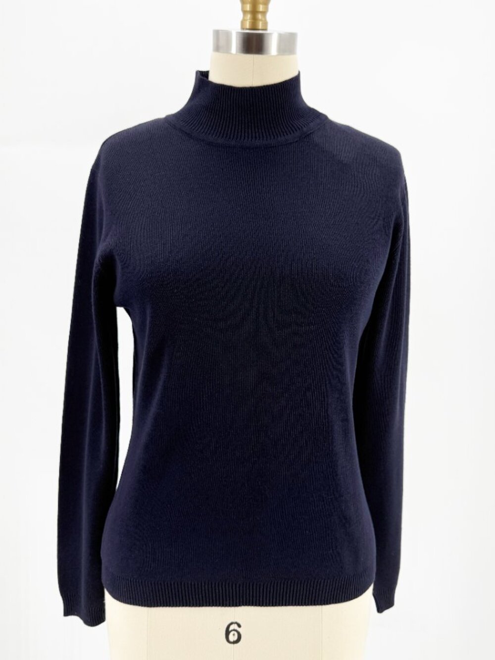 BARRY BRICKEN SILK NAVY BLUE MOCK NECK LSV KNIT SWEATER TOP S NEW - Picture 2 of 12